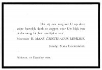 Dankbericht i.v.m. overlijden Elisabeth Repelius (1954)